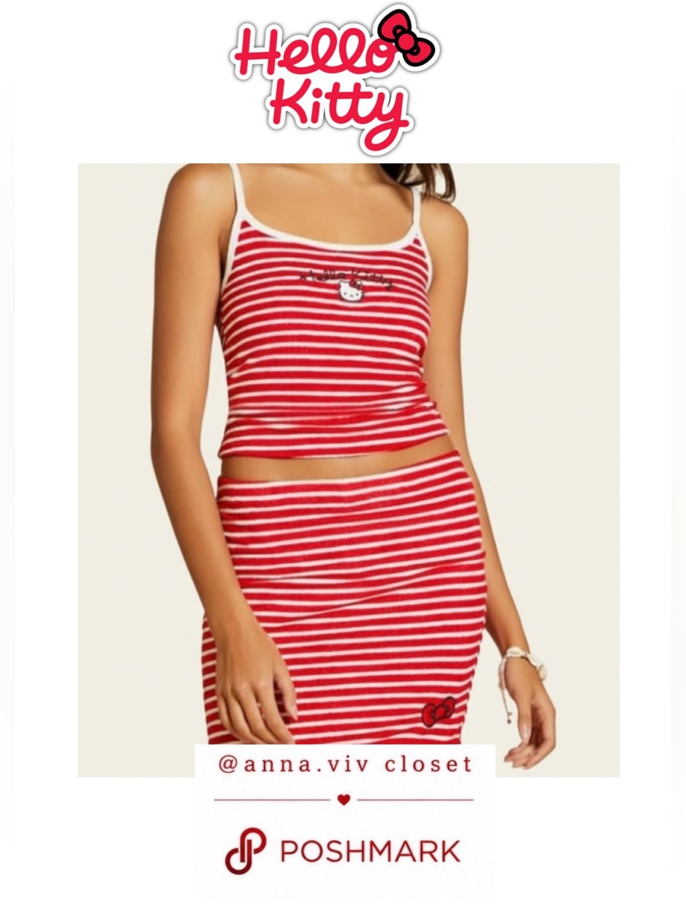 Hello Kitty Red & White Striped Tank and Skirt Set